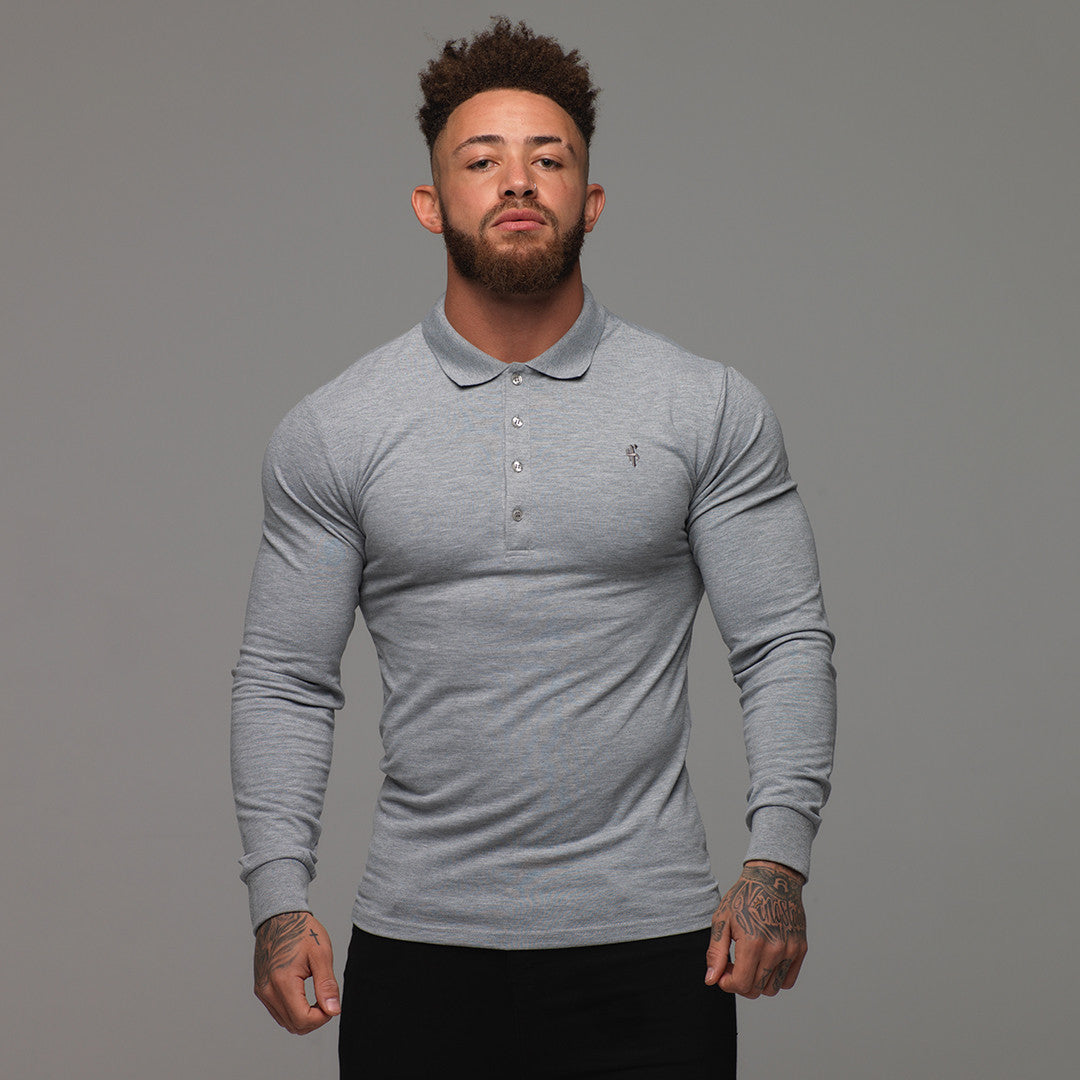 Classic Grey Long Sleeve Polo Shirt FSH040