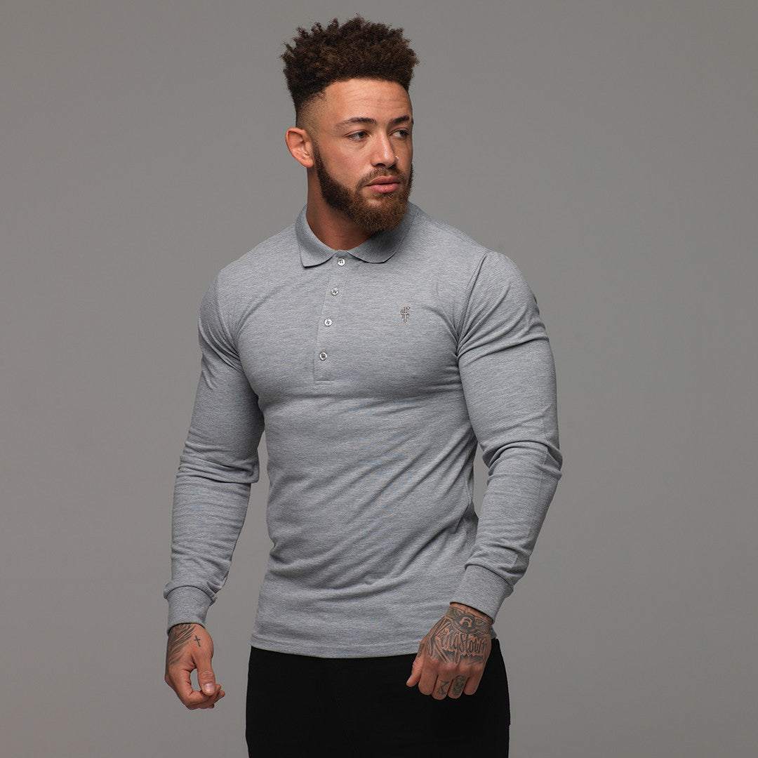 Classic Grey Long Sleeve Polo Shirt FSH040