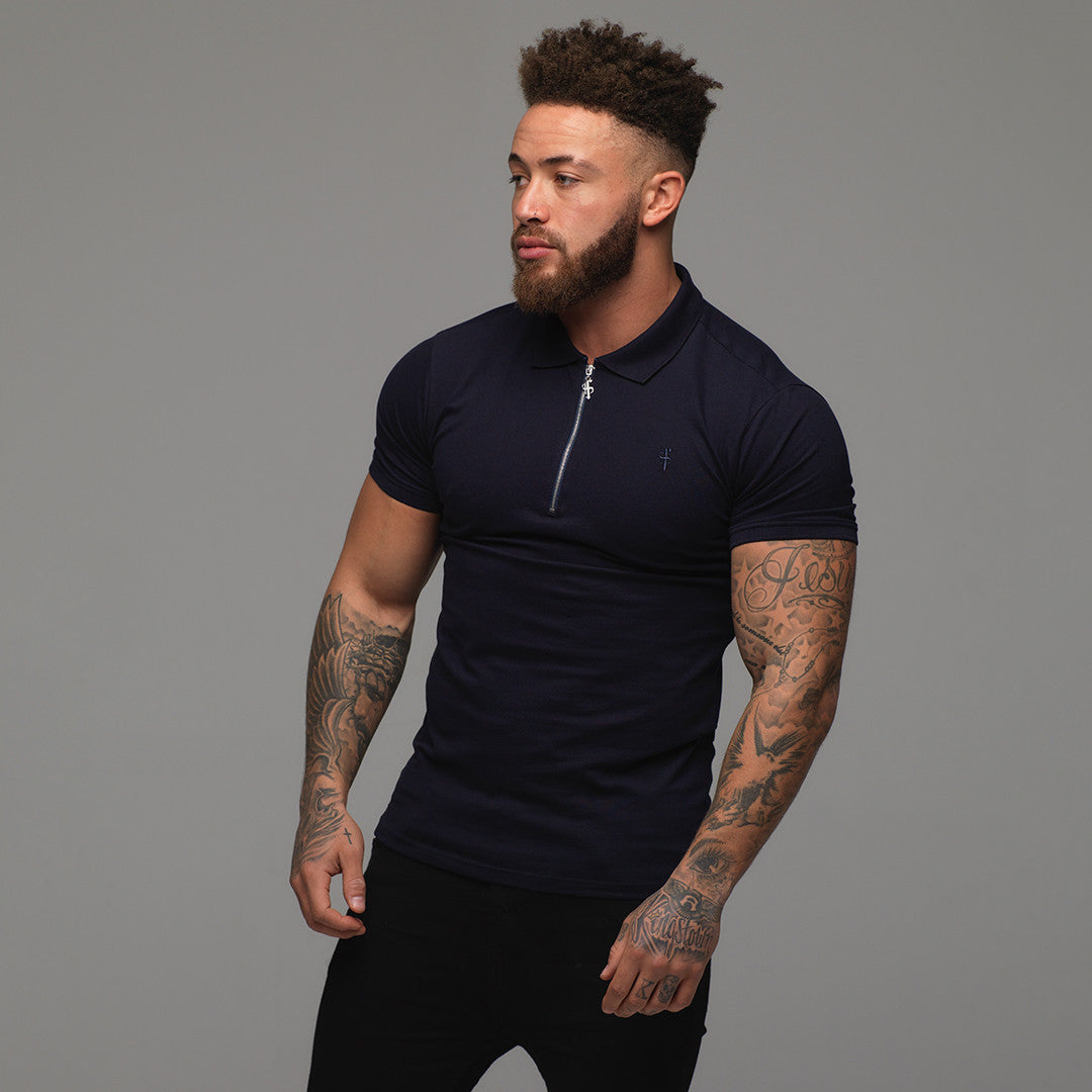 Classic Navy Zipped Polo Shirt - FSH029