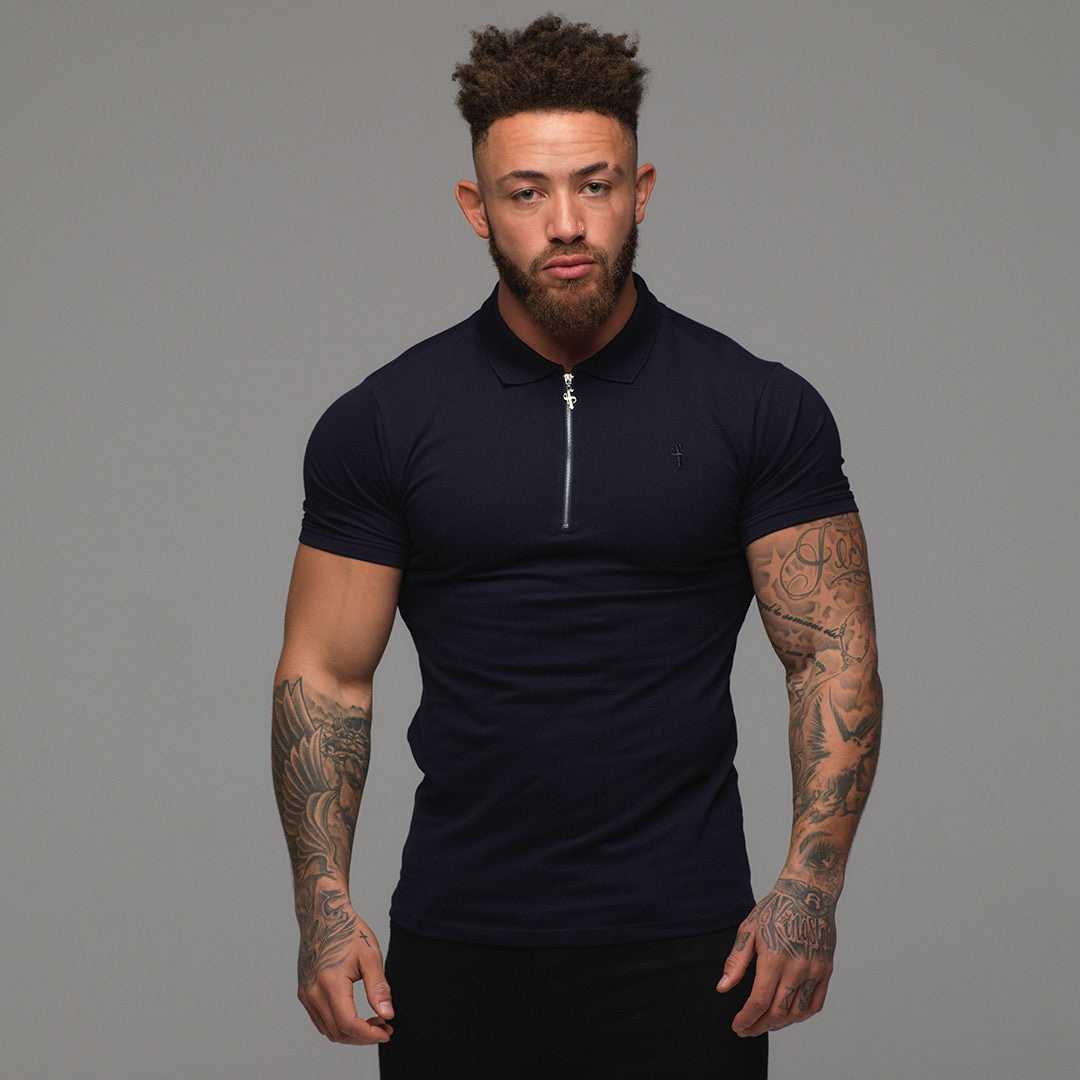 Classic Navy Zipped Polo Shirt - FSH029