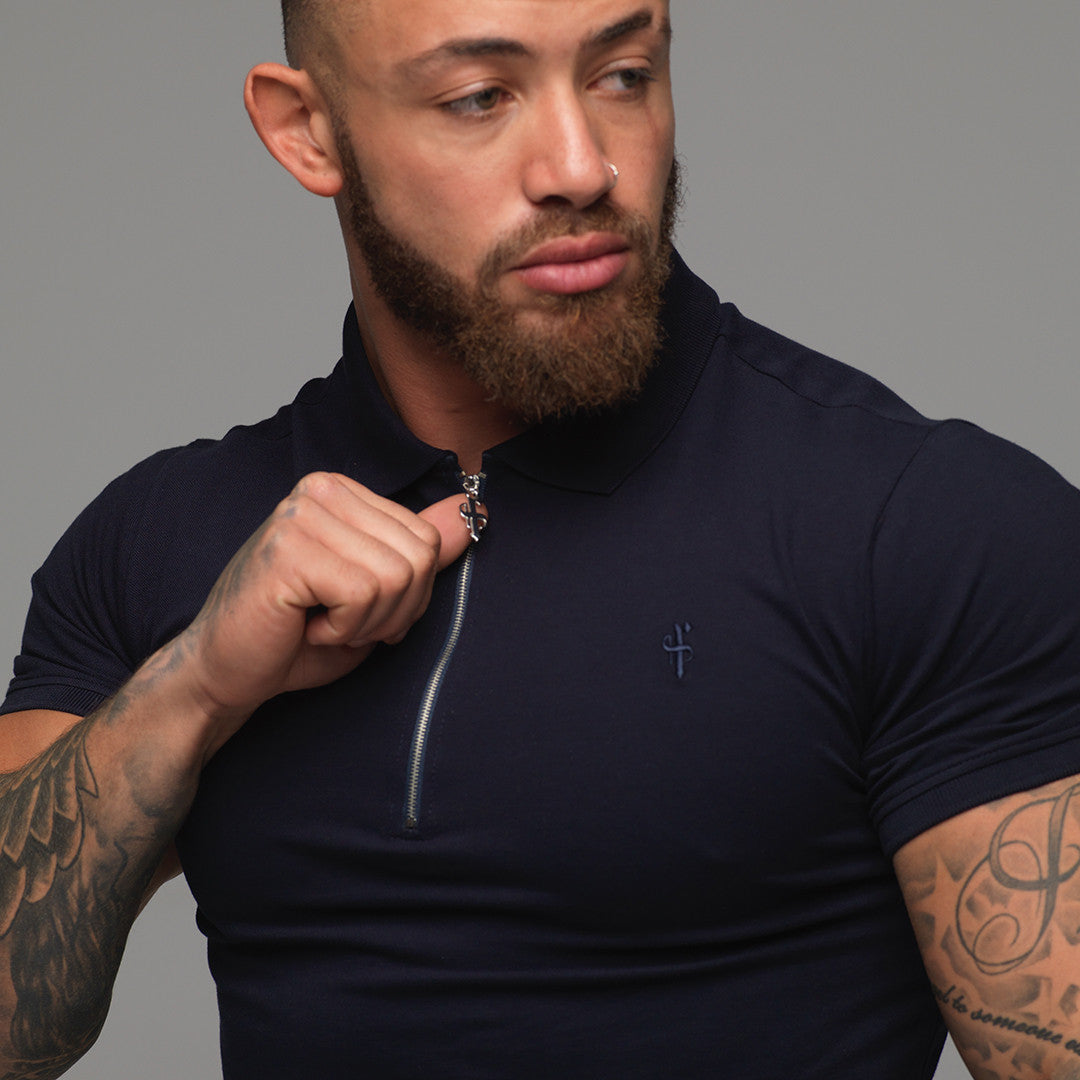Classic Navy Zipped Polo Shirt - FSH029