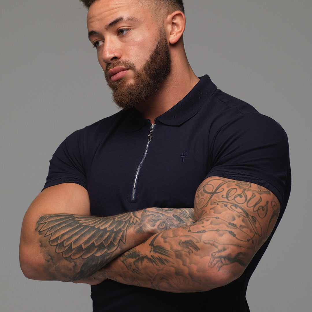 Classic Navy Zipped Polo Shirt - FSH029