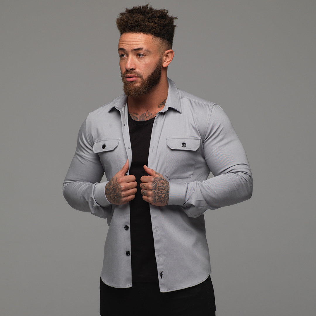 Super Slim Stretch Grey Denim Shacket - FS206