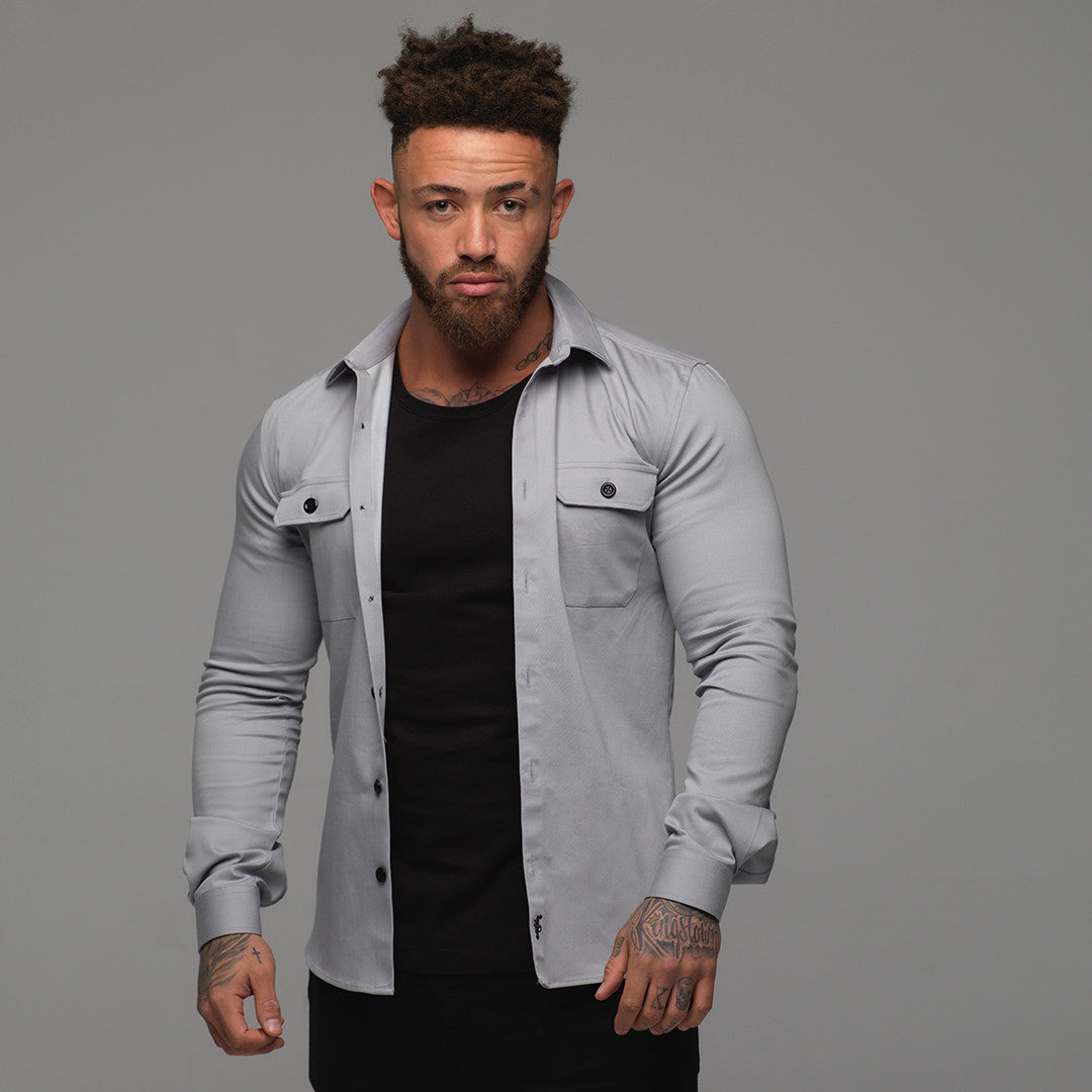 Super Slim Stretch Grey Denim Shacket - FS206