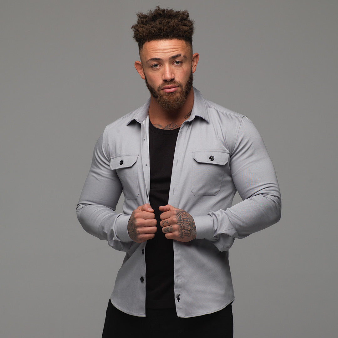 Super Slim Stretch Grey Denim Shacket - FS206