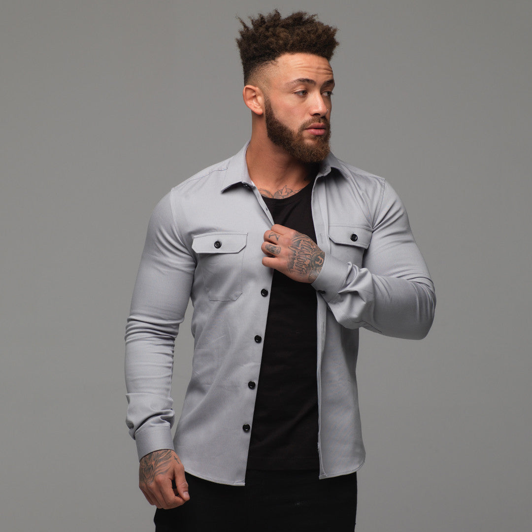 Super Slim Stretch Grey Denim Shacket - FS206