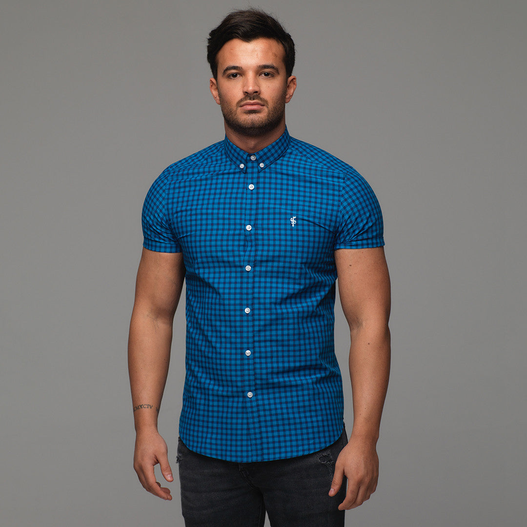 Classic Turquoise & Navy Check Short Sleeve - FS265 (LAST CHANCE)