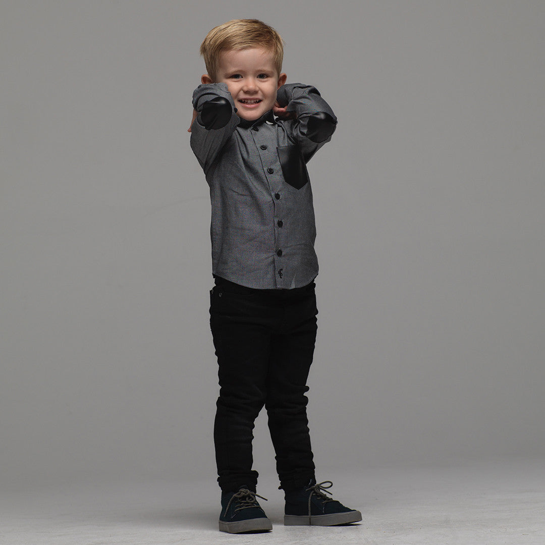 Boys Grey & Black Leather Pocket - FSB014 (LAST CHANCE)