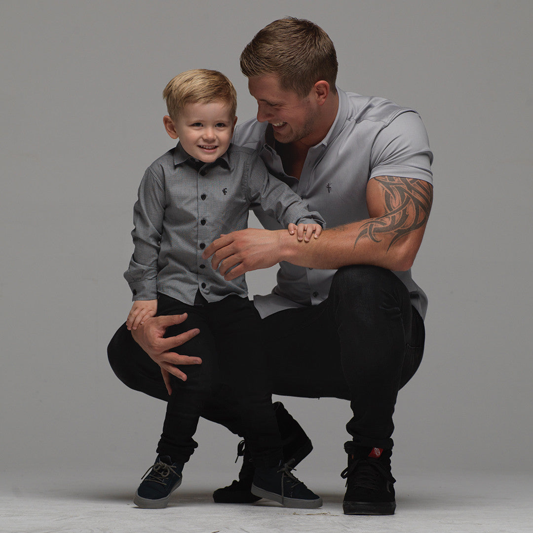 Boys Grey & Black Gingham Contrast  - FSB013 (LAST CHANCE)