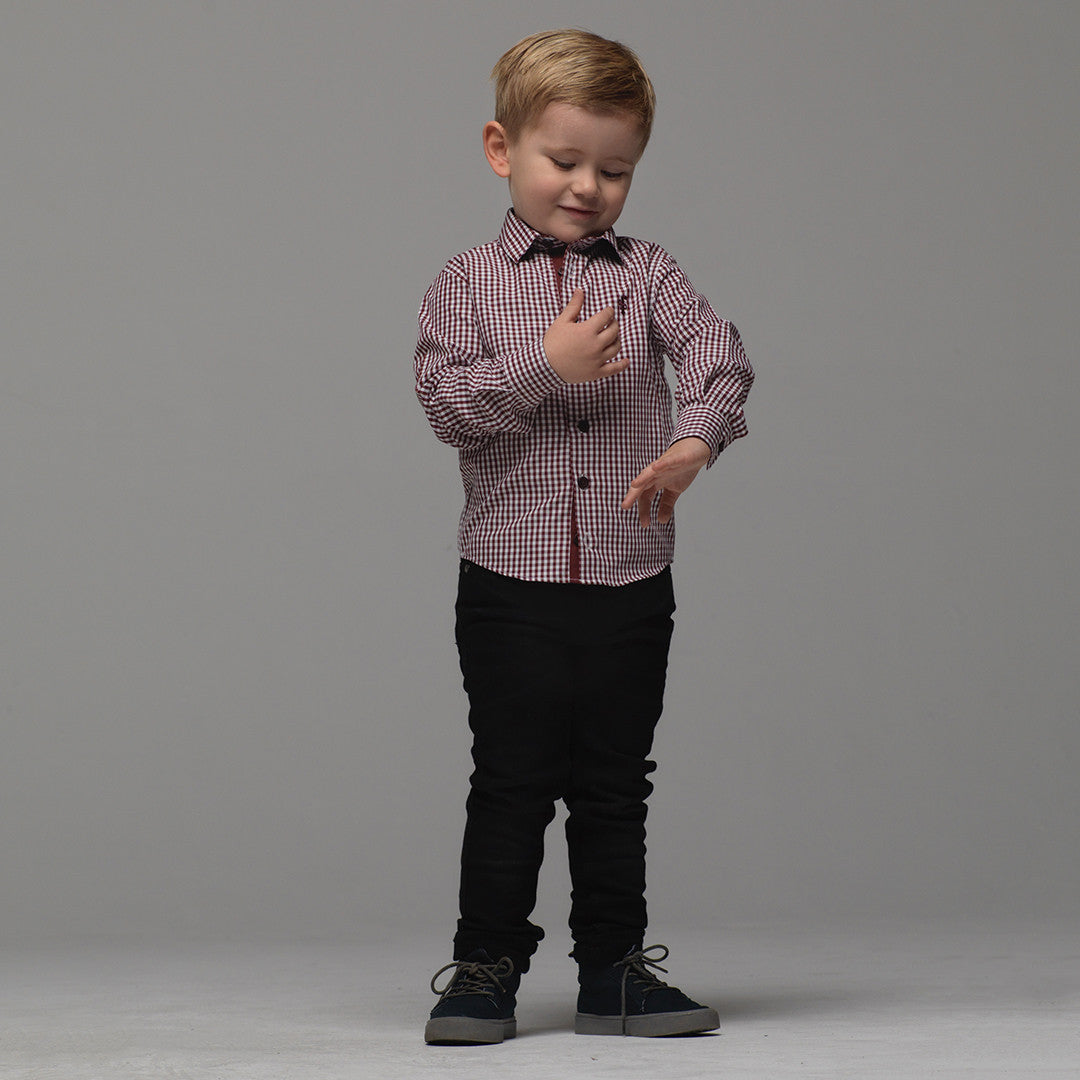 Boys Burgundy Check - FSB015 (LAST CHANCE)