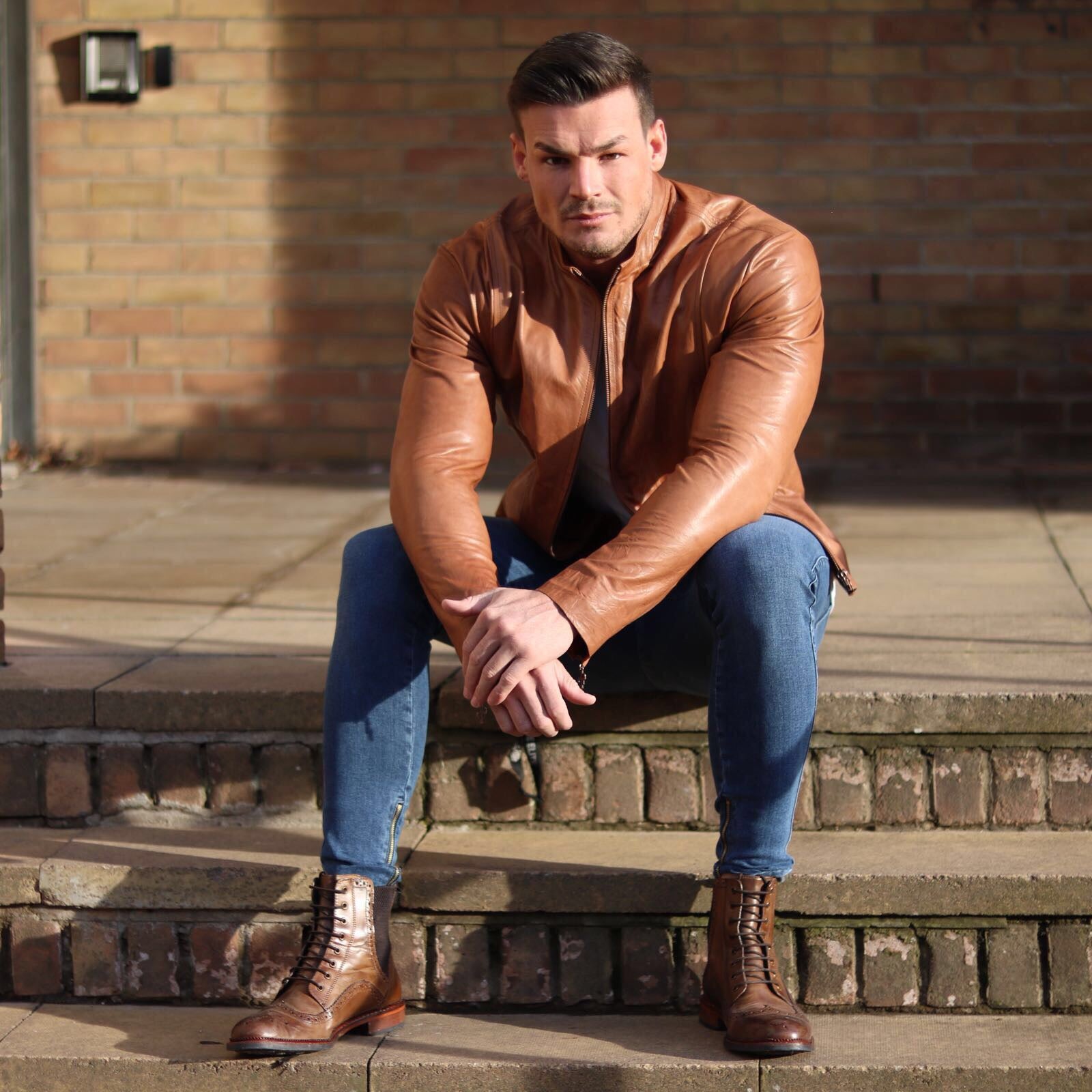 Zipped Ankle Plain Slim Stretch Blue Jeans - FSH181