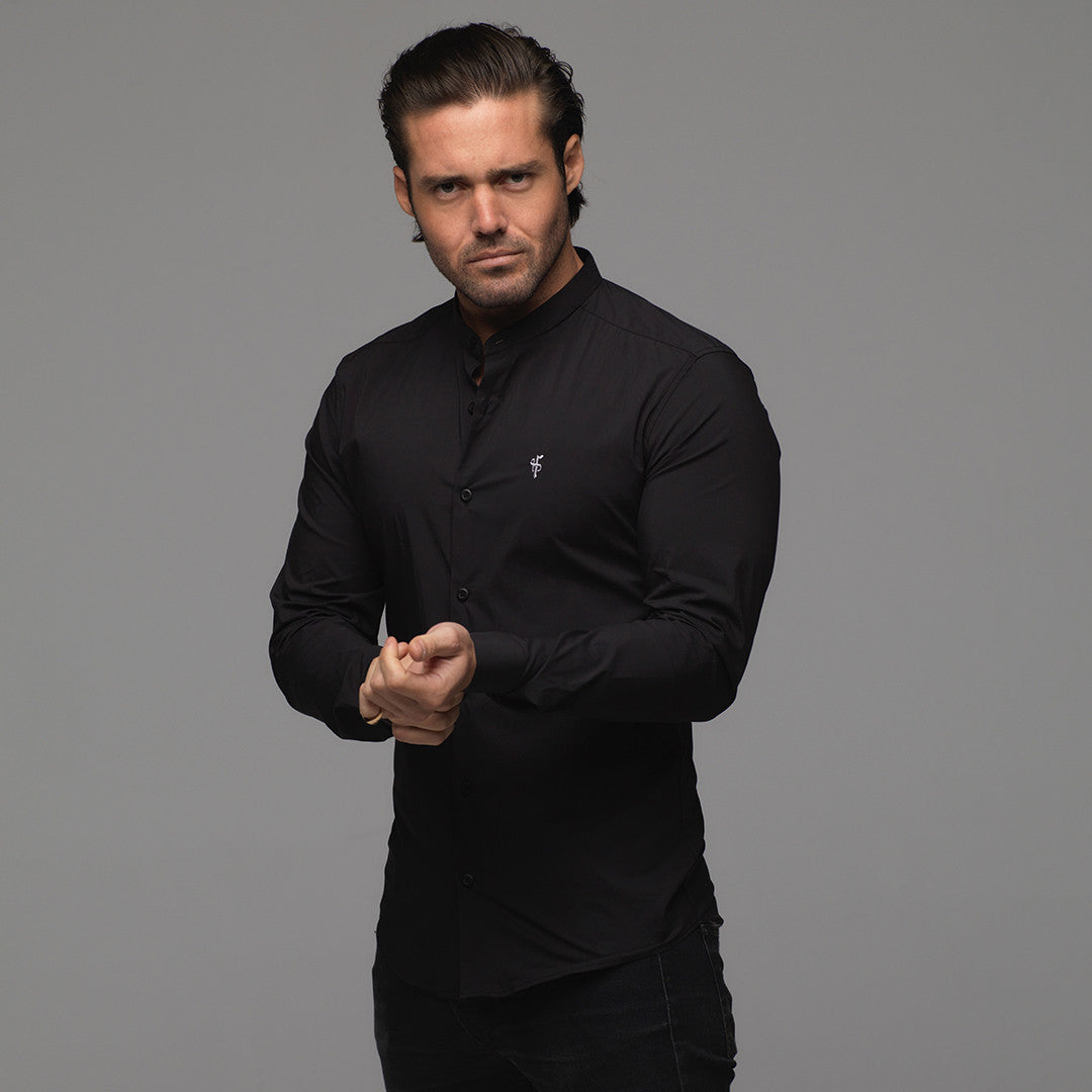 Super Slim Stretch Classic Black Grandad Collar - FS171