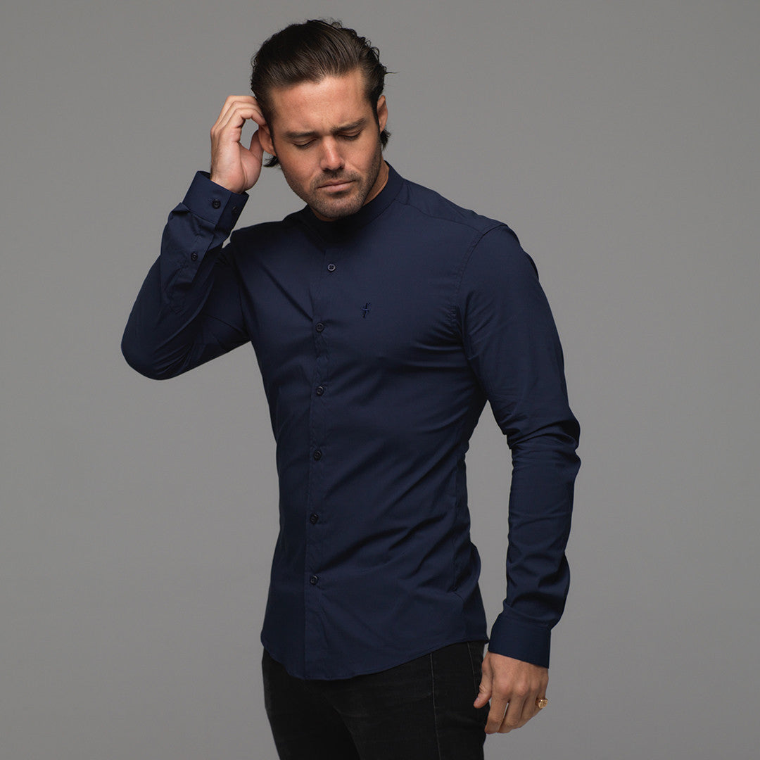 Super Slim Stretch Classic Navy Grandad Collar - FS183