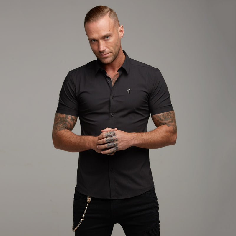 Father Sons Super Slim Stretch Classic Black Short Sleeve - FS127