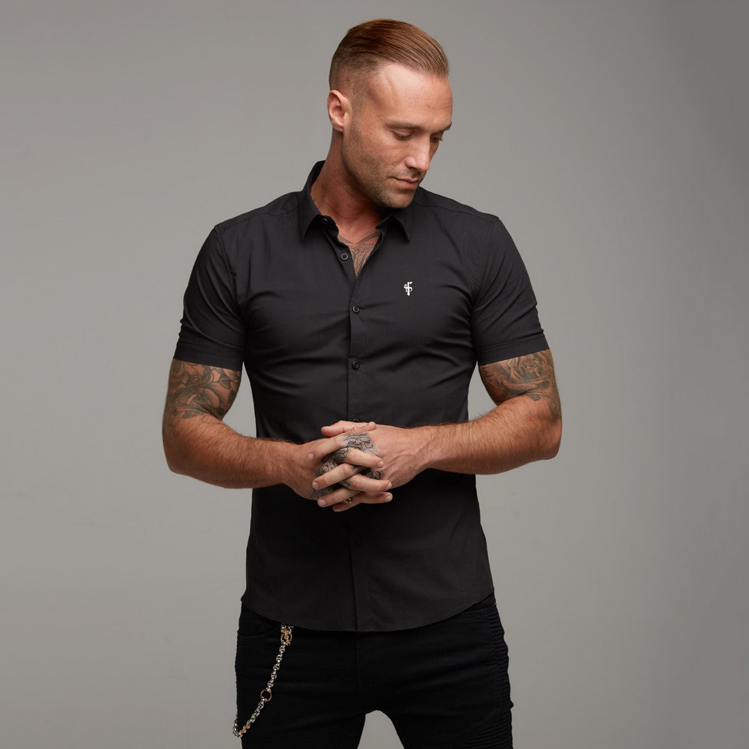 Super Slim Stretch Classic Black Short Sleeve - FS127