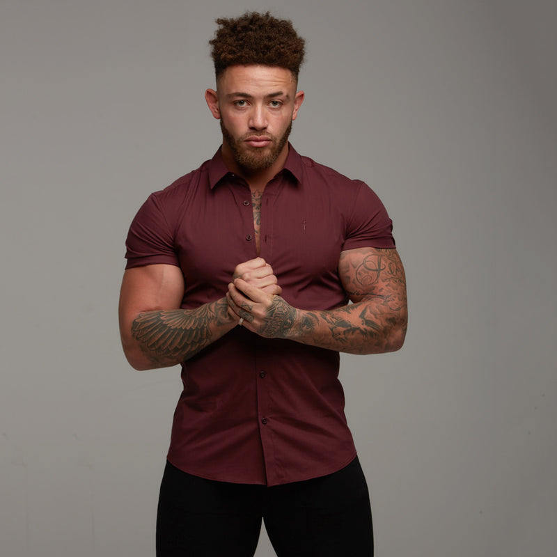 Father Sons Super Slim Stretch Classic Burgundy Short Sleeve - FS236