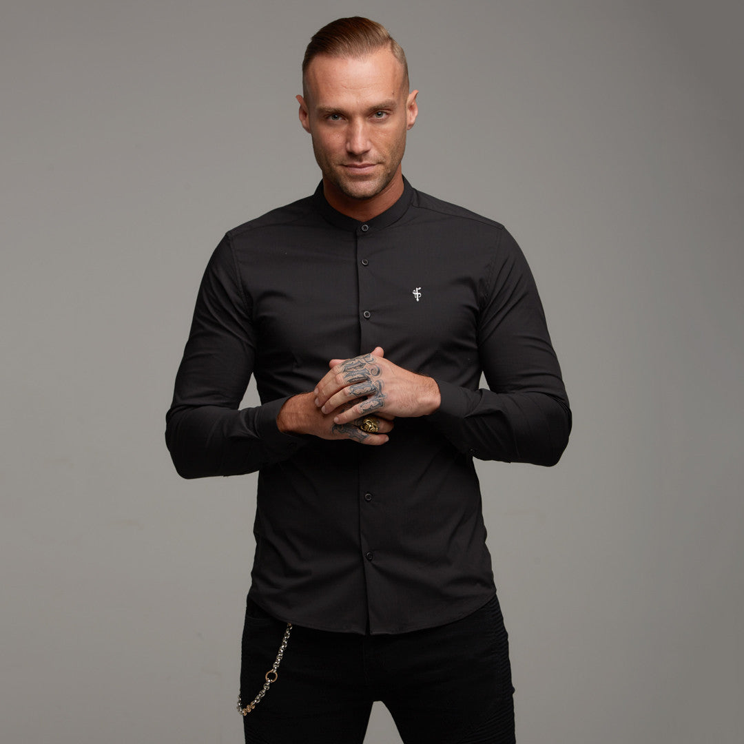 Super Slim Stretch Classic Black Grandad Collar - FS171