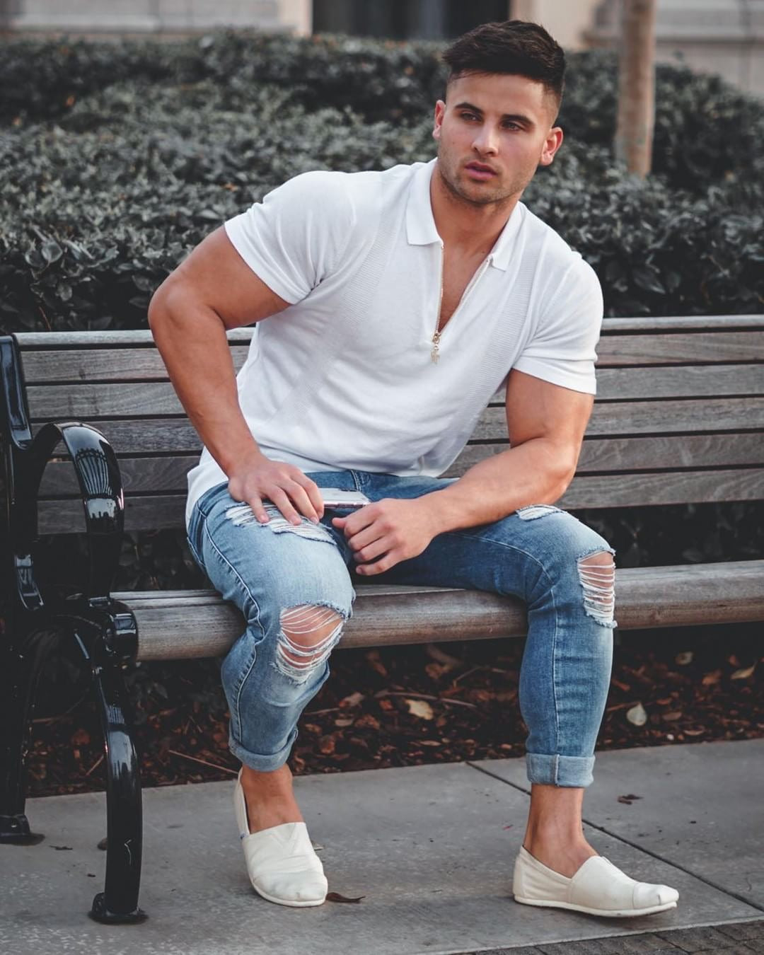 Classic White and Gold Zip Knitted Short Sleeve Polo Shirt - FSH175