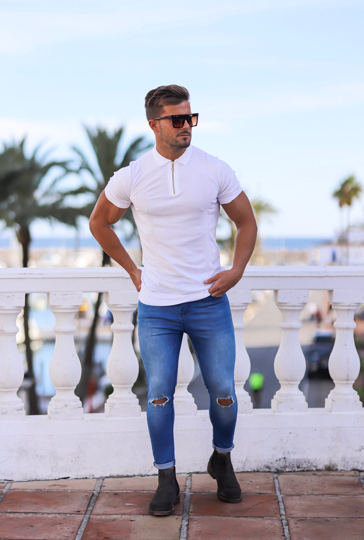 Slim Stretch Ultra Tapered Ankle Ripped  Light Blue Jeans - FSM012 (LAST CHANCE)