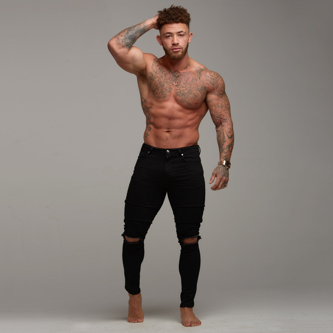 Ripped Slim Stretch Black Jeans - FSH101 (LAST CHANCE)