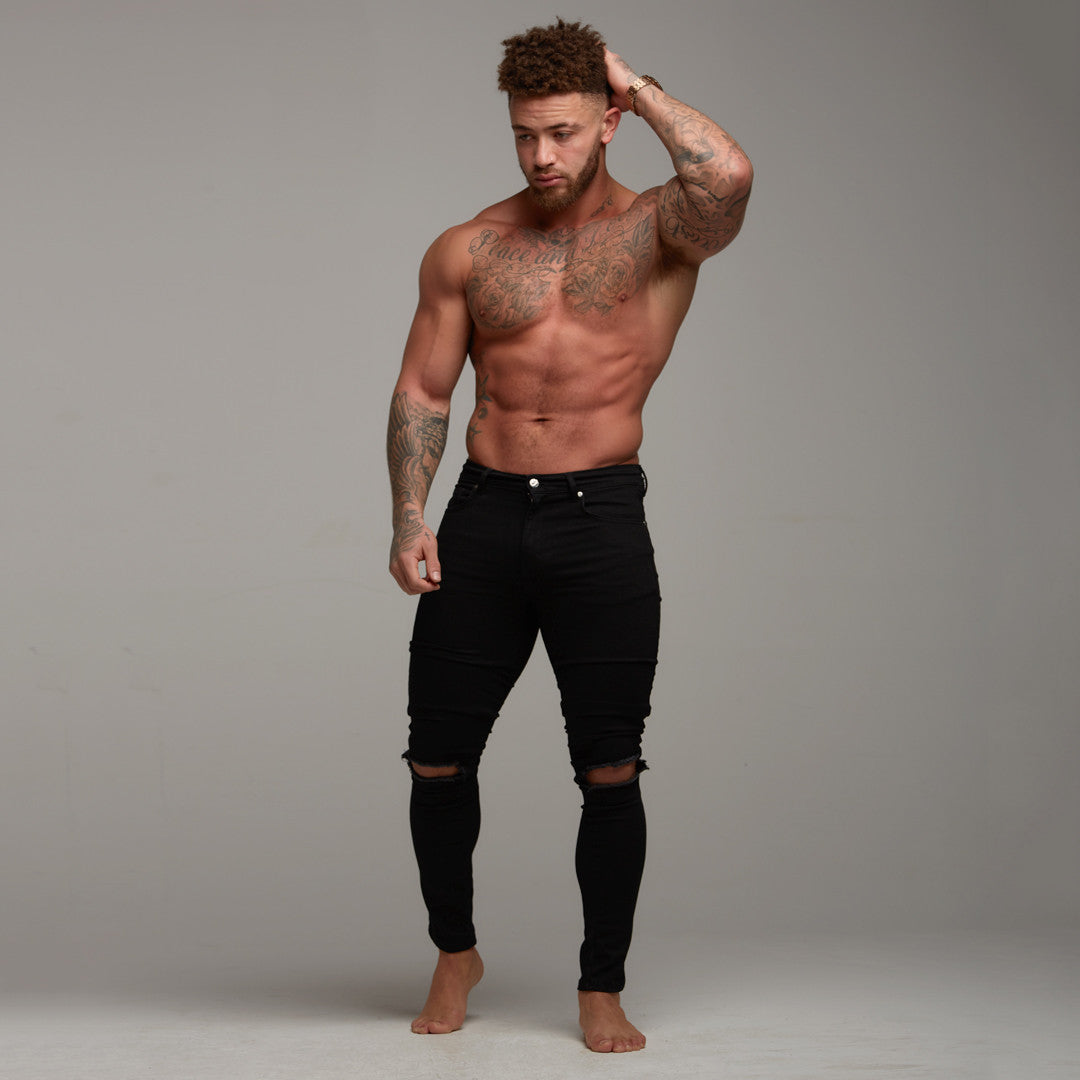 Ripped Slim Stretch Black Jeans - FSH101 (LAST CHANCE)