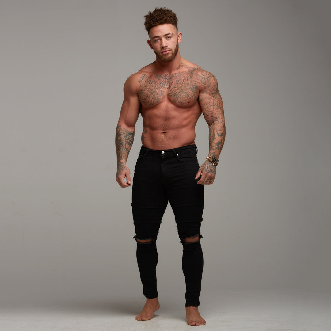 Ripped Slim Stretch Black Jeans - FSH101 (LAST CHANCE)