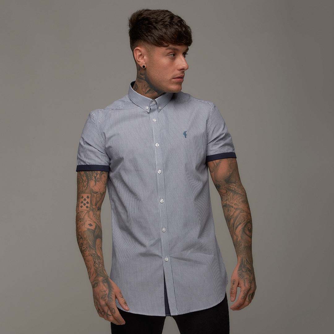 Classic Navy White Stripe Short Sleeve - FS247 (LAST CHANCE)