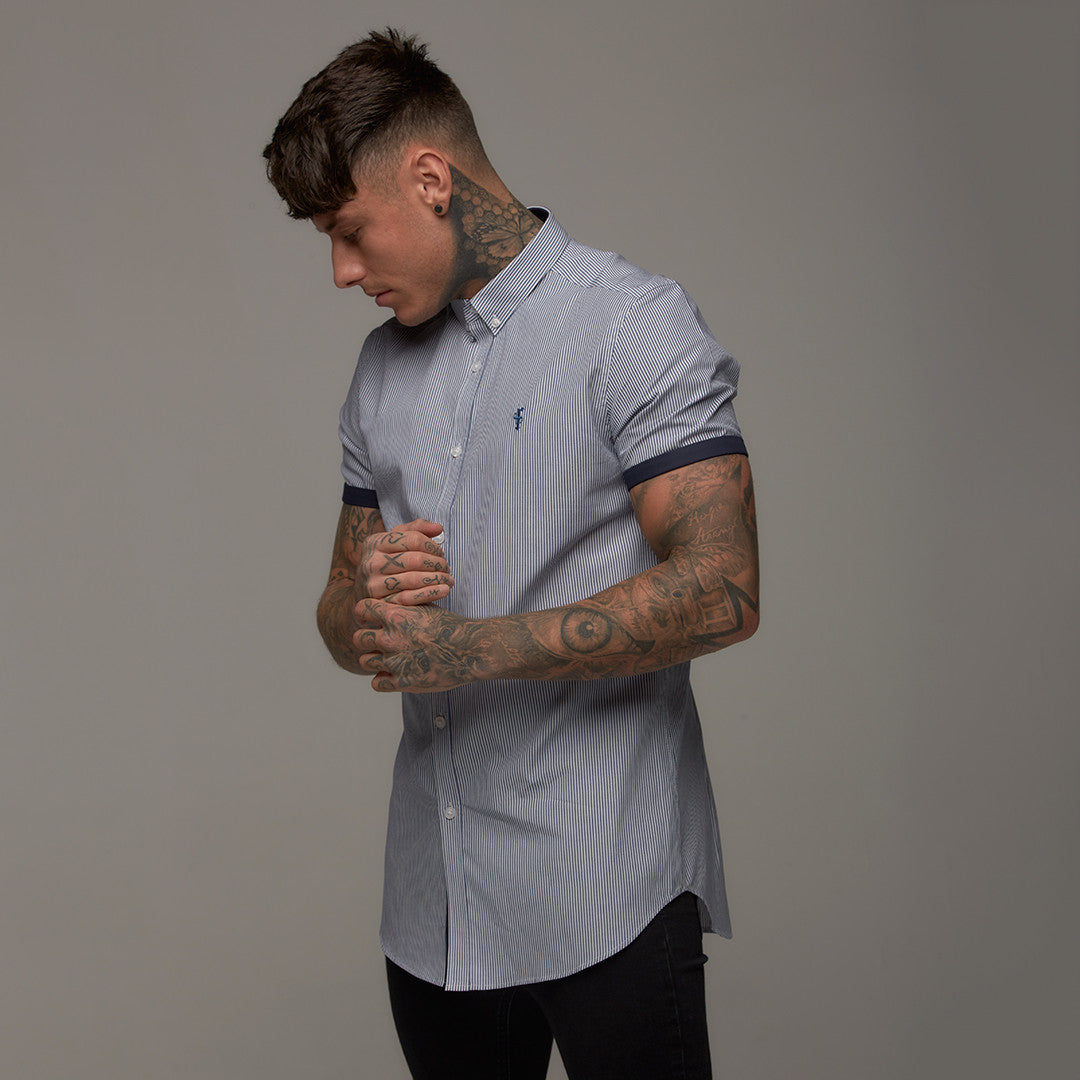 Classic Navy White Stripe Short Sleeve - FS247 (LAST CHANCE)