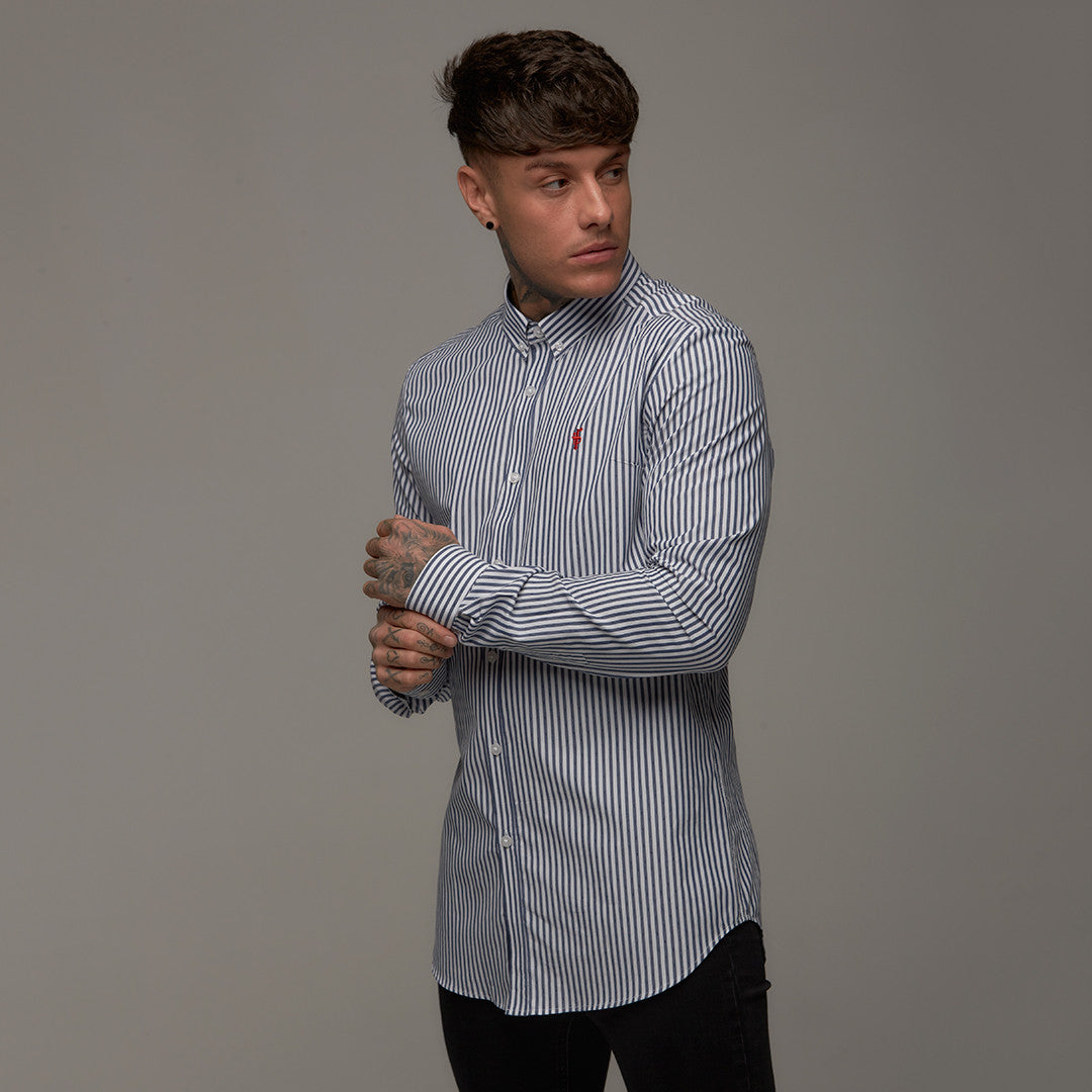 Classic Navy White Stripe Long Sleeve (Red Emblem) - FS244 (LAST CHANCE)