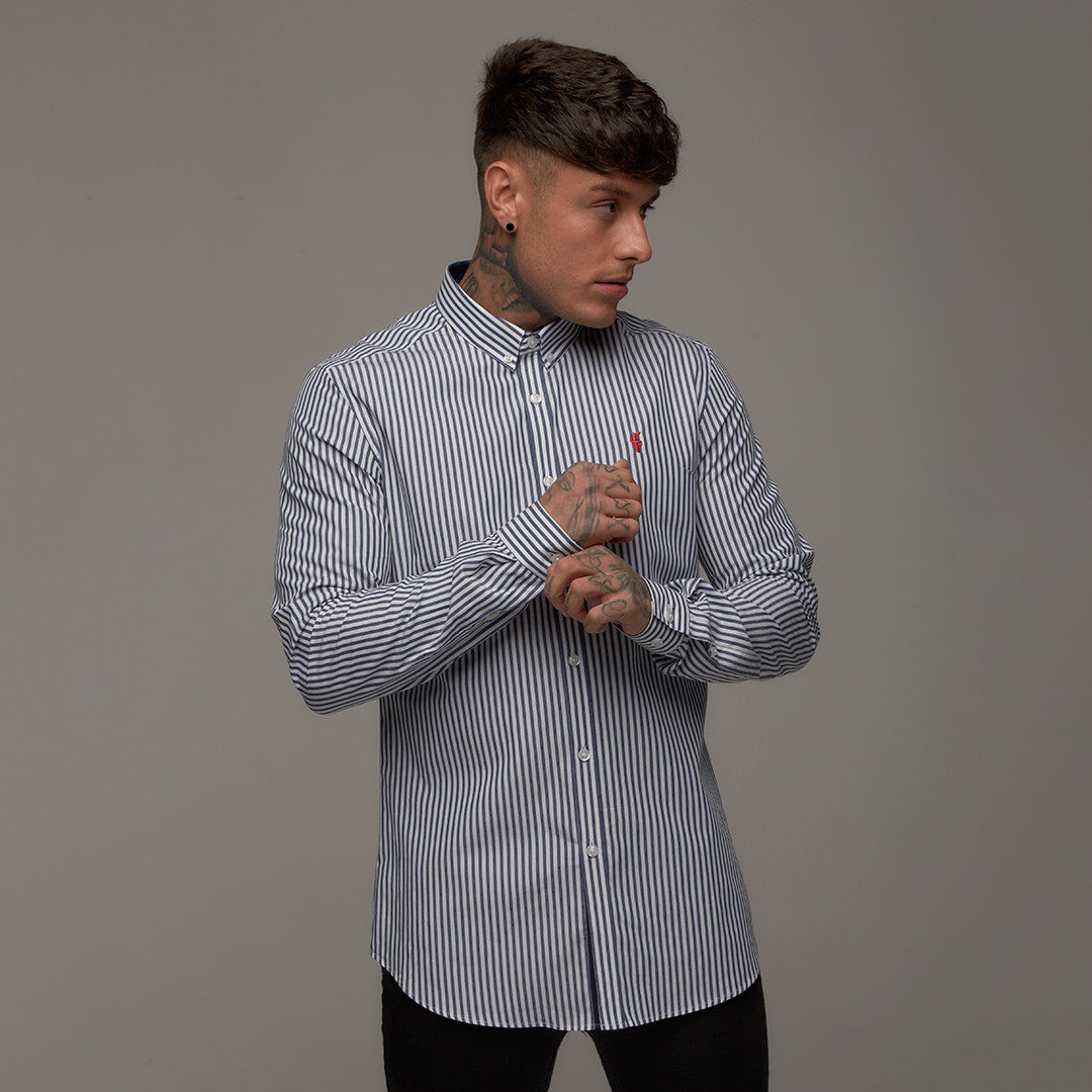 Classic Navy White Stripe Long Sleeve (Red Emblem) - FS244 (LAST CHANCE)