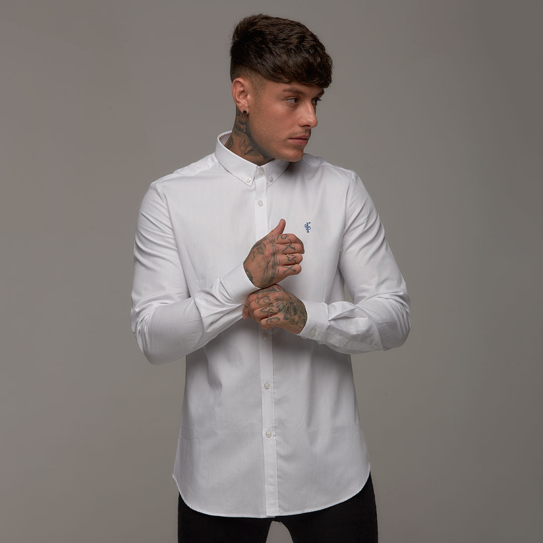 Classic White Long Sleeve (Blue Emblem) - FS252 (LAST CHANCE)