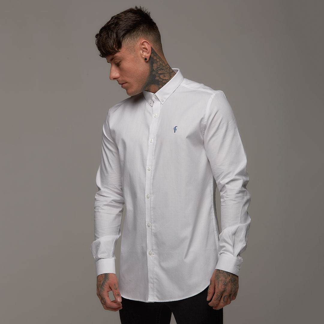 Classic White Long Sleeve (Blue Emblem) - FS252 (LAST CHANCE)