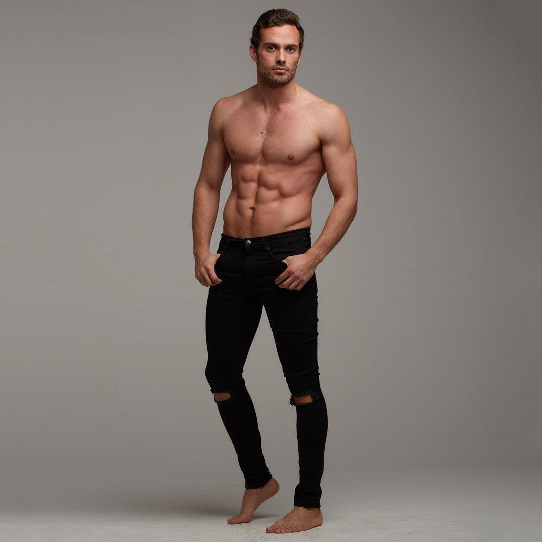Ripped Slim Stretch Black Jeans - FSH101 (LAST CHANCE)