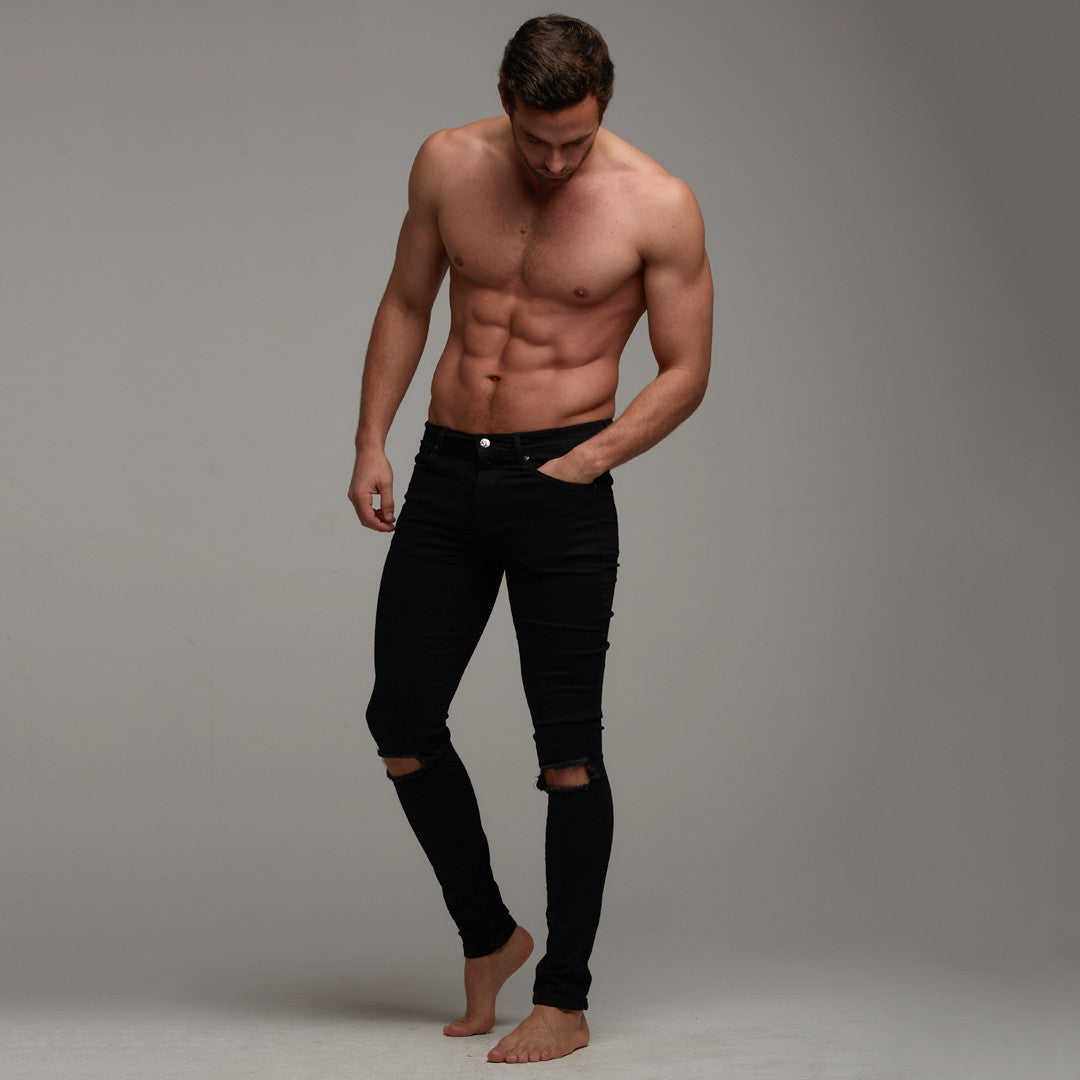 Ripped Slim Stretch Black Jeans - FSH101 (LAST CHANCE)