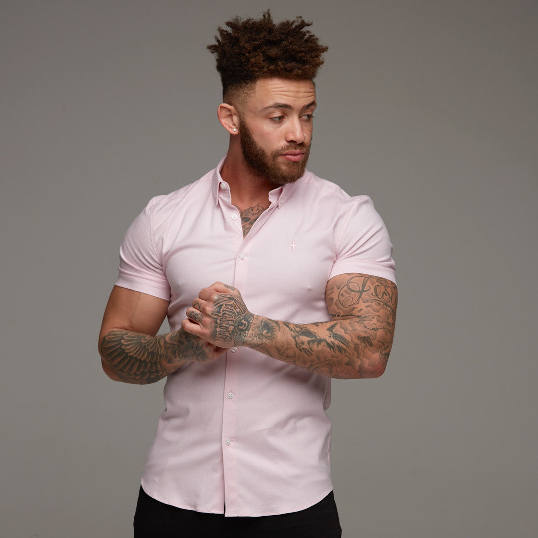 Super Slim Stretch Classic Oxford Pink Short Sleeve - FS305