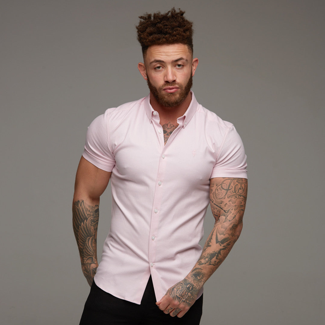 Super Slim Stretch Classic Oxford Pink Short Sleeve - FS305