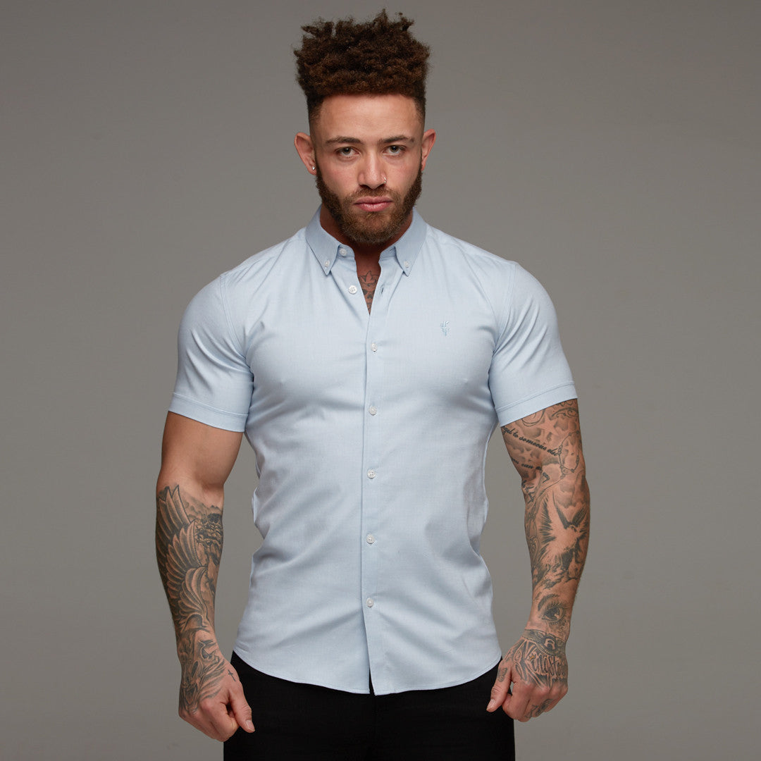 Super Slim Stretch Classic Oxford Light Blue Short Sleeve - FS307