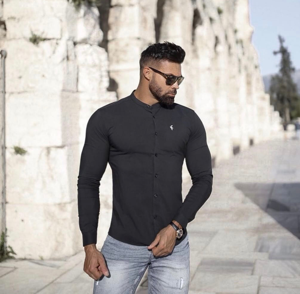 Super Slim Stretch Classic Black Grandad Collar - FS171