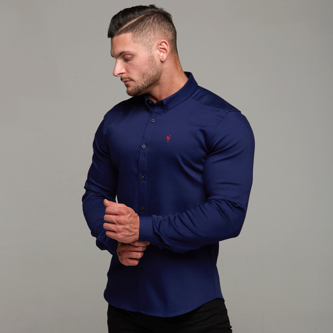 Super Slim Stretch Navy Denim Long Sleeve (Red Emblem) - FS207