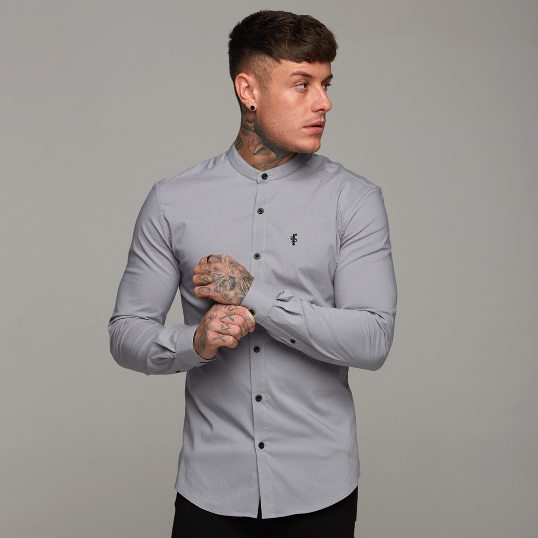 Super Slim Stretch Classic Silver Grey Grandad Collar - FS289