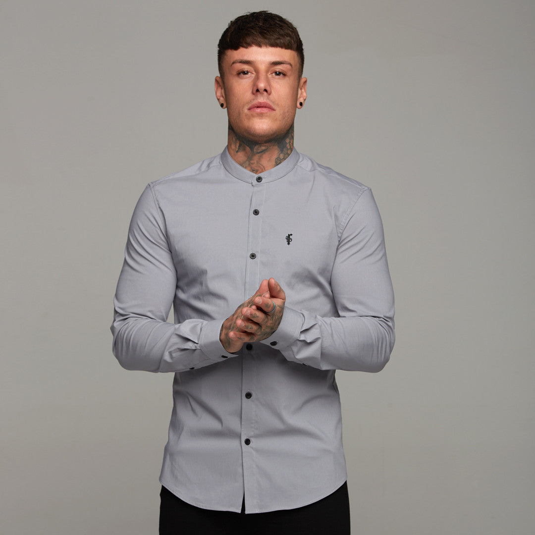 Super Slim Stretch Classic Silver Grey Grandad Collar - FS289