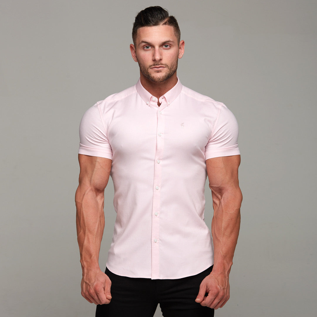 Super Slim Stretch Classic Oxford Pink Short Sleeve - FS305