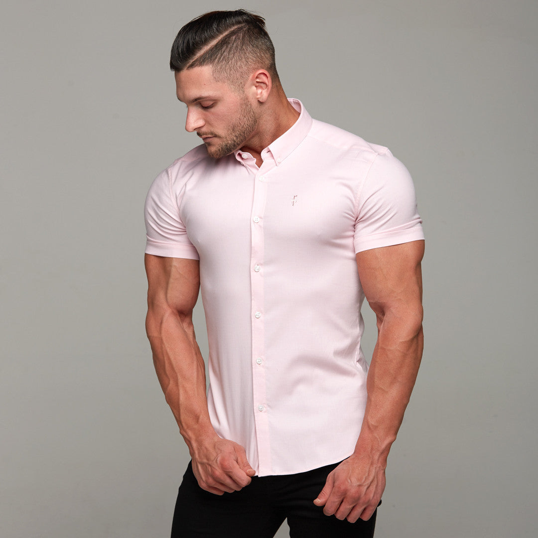 Super Slim Stretch Classic Oxford Pink Short Sleeve - FS305
