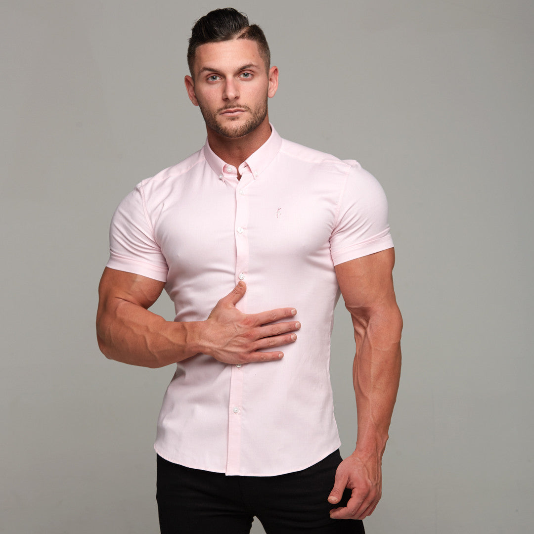 Super Slim Stretch Classic Oxford Pink Short Sleeve - FS305