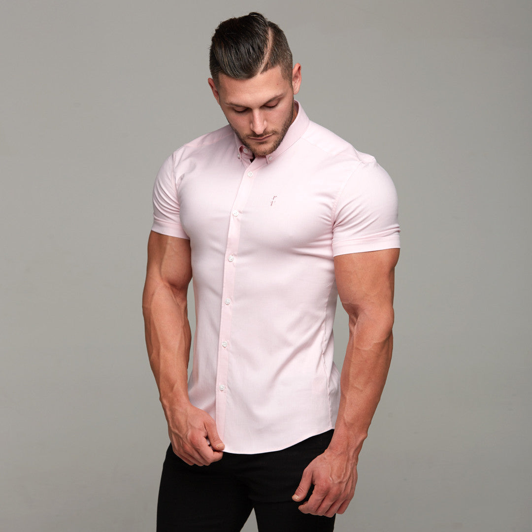 Super Slim Stretch Classic Oxford Pink Short Sleeve - FS305