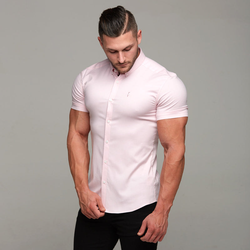 Father Sons Super Slim Stretch Classic Oxford Pink Short Sleeve - FS305