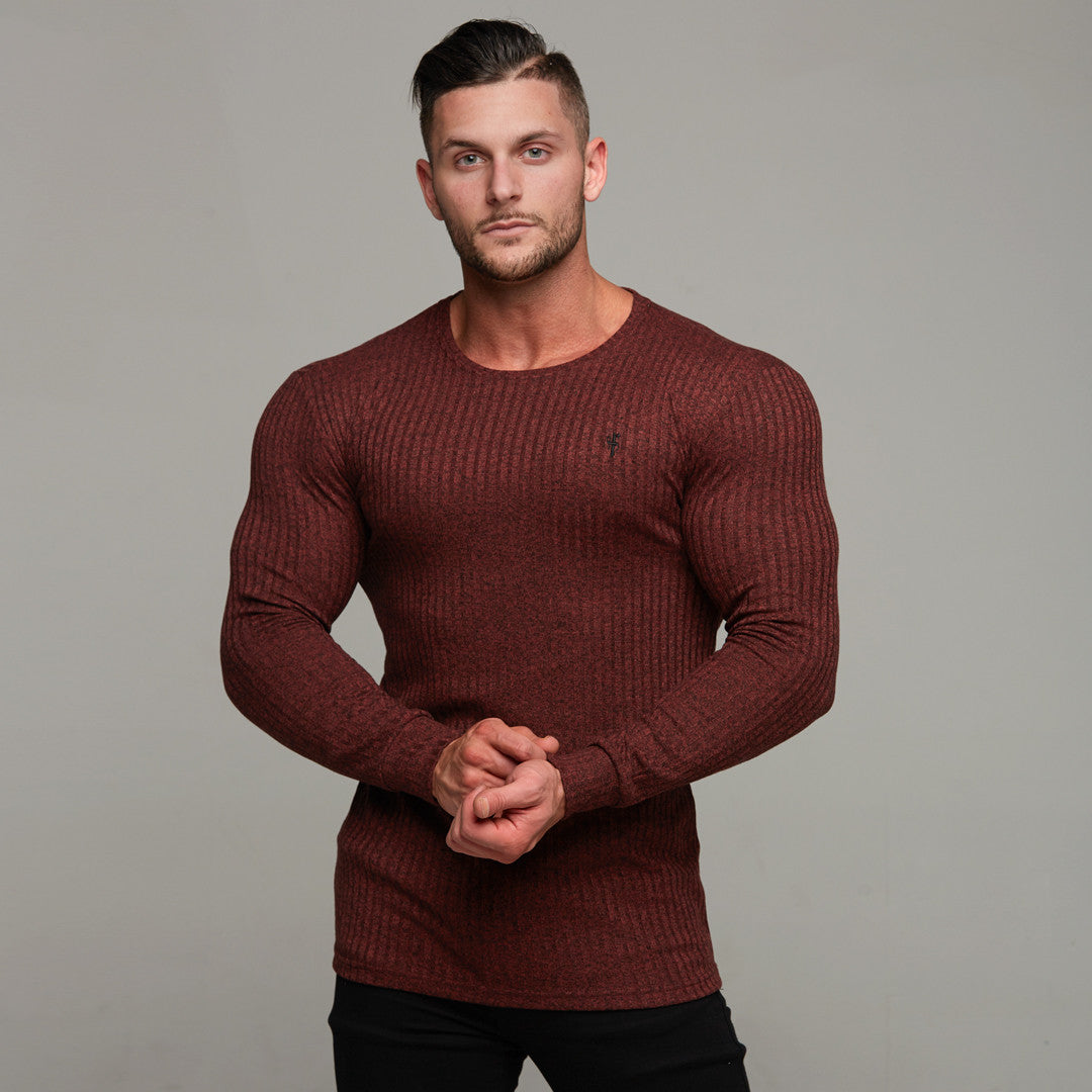 Classic Burgundy Ribbed Knit Super Slim Crew - FSH113