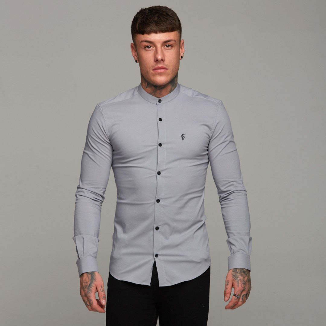 Super Slim Stretch Classic Silver Grey Grandad Collar - FS289