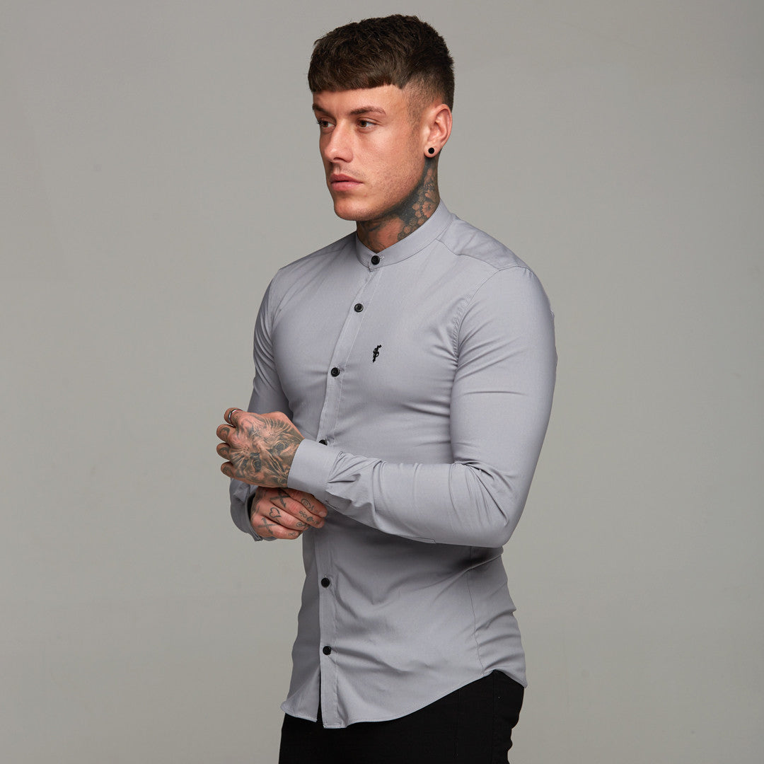 Super Slim Stretch Classic Silver Grey Grandad Collar - FS289
