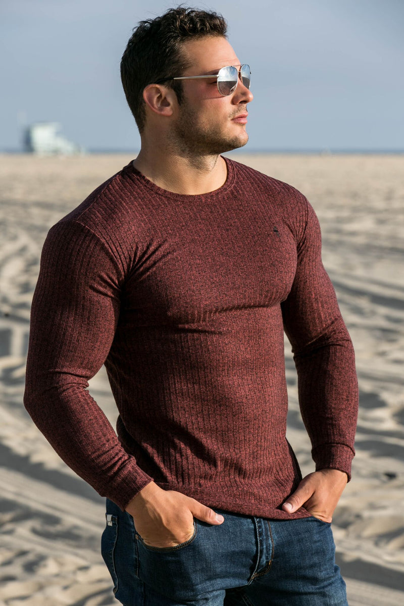 Father Sons Classic Burgundy Ribbed Knit Super Slim Crew - FSH113